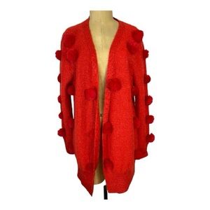 Alice McCall Red Wool Pom-Pom Long Cardigan